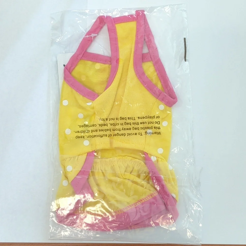 🌻 Vibrant Life Yellow Pink White Polka Dot Toy Yorkie Size Dog Dress XXS